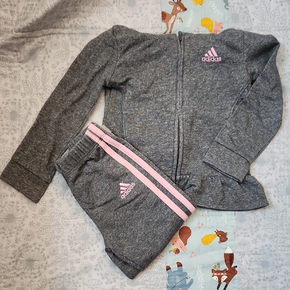 Adidas Heather Gray and Pink Sparkly Kids' Trackset